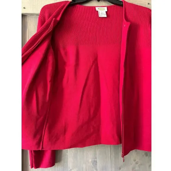 Talbots Women's Cardigan Sweater Red Long Sleeve Scoop Neck Zipper Ribbed Trim L - Picture 8 of 8